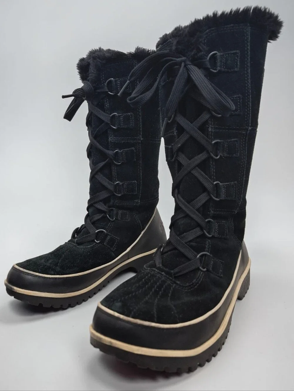 Sorel Tivoli High II Waterproof Suede Black winter Boots Size 8  Faux Fur Snow